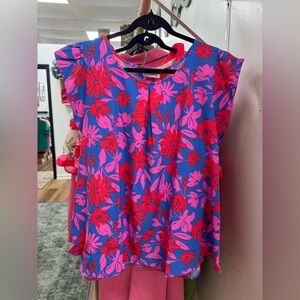 Floral Blue and Pink Women's Top